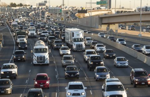 Freeway packed with cars