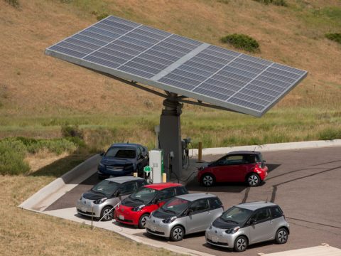 EVs charging under solar panel